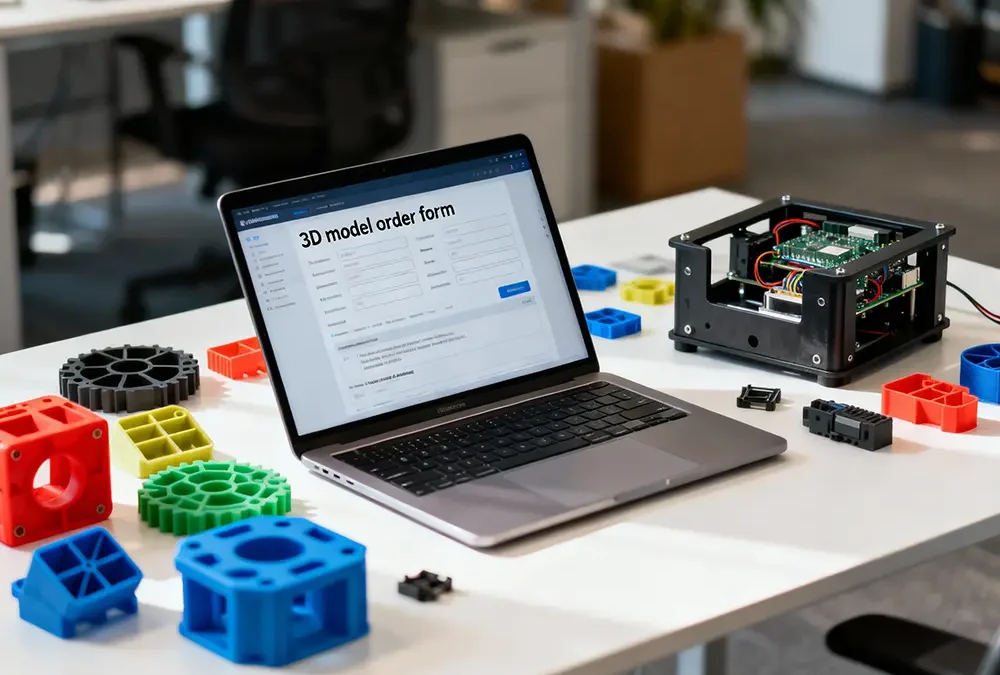 druk 3d online dla firm na stanowisku inżyniera z komputerem i wydrukami