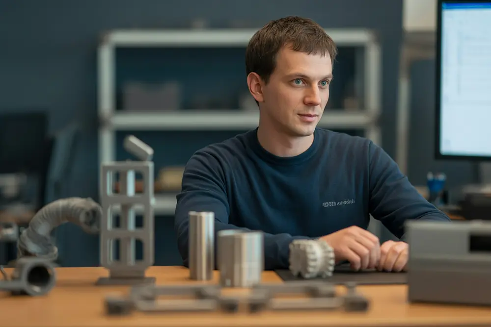 druk 3d śląsk dla firm – inżynier ogląda prototypy wydrukowane w 3d