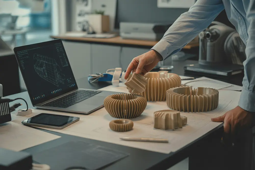 wydruki 3d na zamówienie na biurku inżyniera w firmie